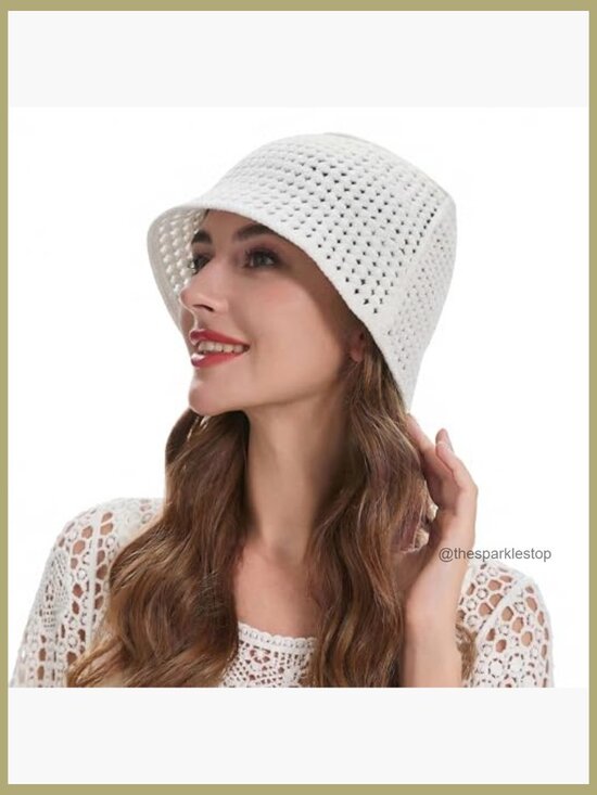 Handmade Crochet Knit Cotton Bucket Hat Floral Summer Accessory
